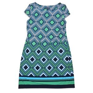 JESSICA HOWARD Geometric Sheath Dress Womens L Midi Summer Casual Summer Stretch